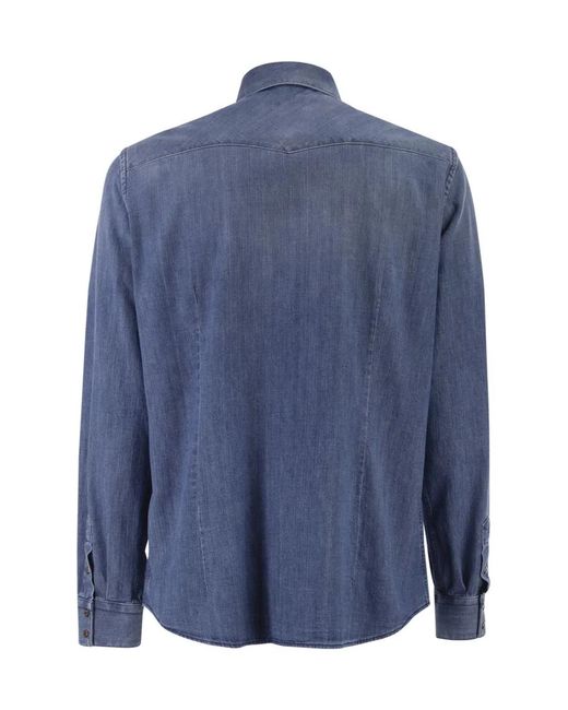 Peserico Blue Lightweight Cotton Denim Shirt With Patch Pockets for men