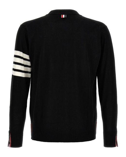 Thom Browne Black V-Neck Wool Cardigan With Striped Accent Details for men