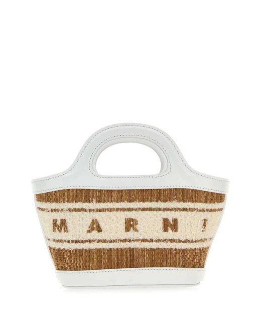 Marni White Two-Tone Raffia And Leather Micro Tropicalia Summer Handbag
