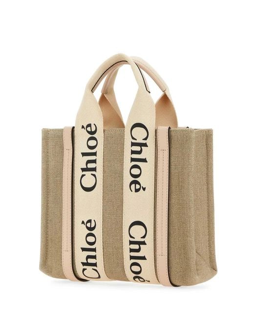 Chloé Natural Linen Calfskin Leather Handbag