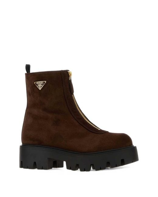Prada Brown Suede Ankle Boots