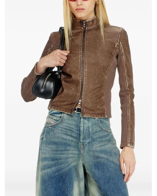 DIESEL Brown Biker Jacket With Ribbed Knit Inserts