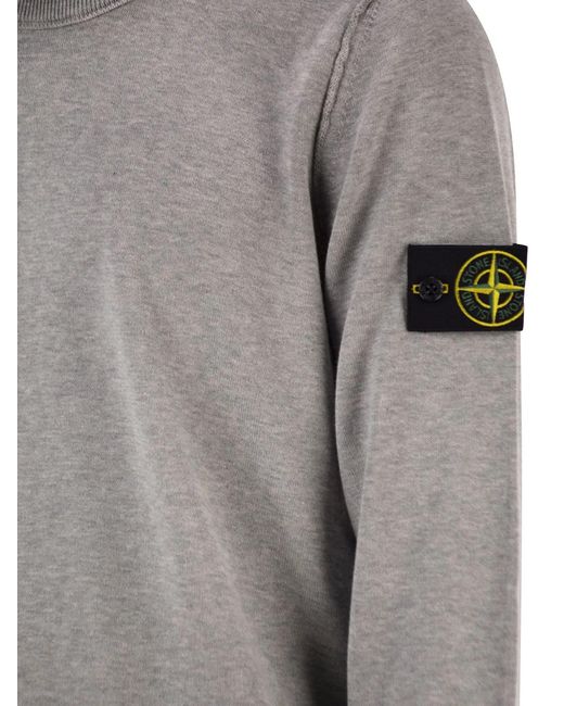 Stone Island Gray Crew Neck Jumper With Small Lapel for men