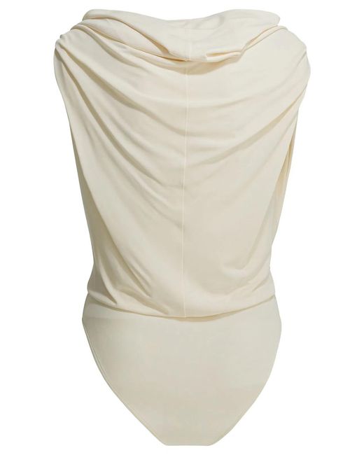 Alaïa Natural Draped Bodysuit With Hood