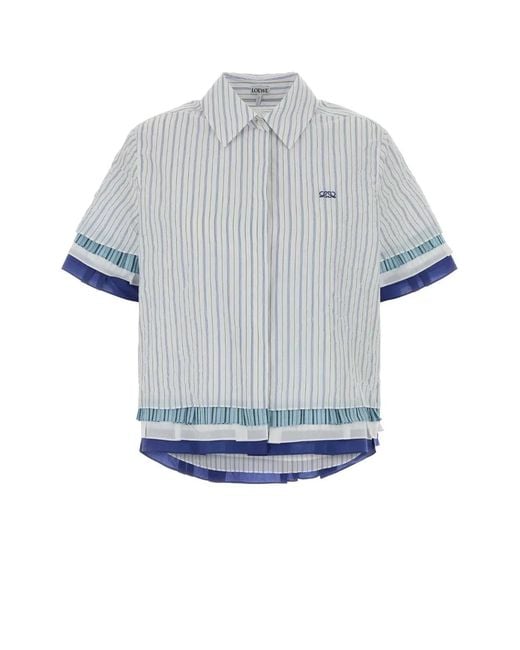 Loewe Blue Embroidered Cotton Blend Shirt