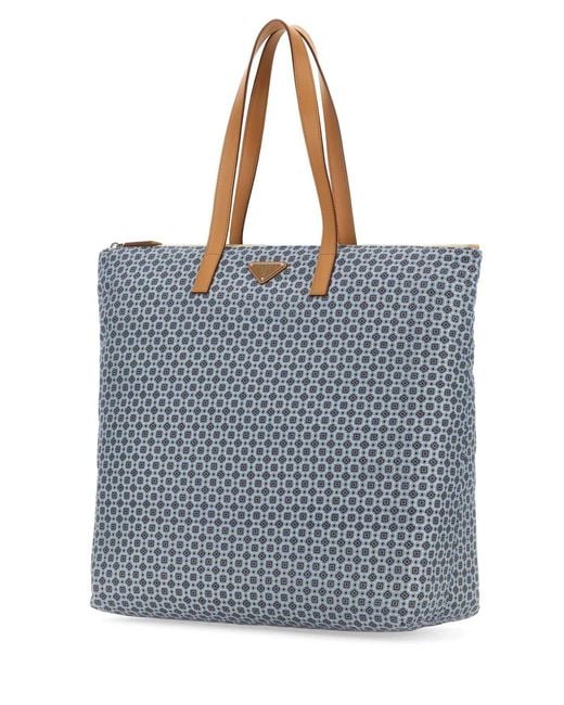 Prada Blue Printed Re-Nylon Shopping Bag for men