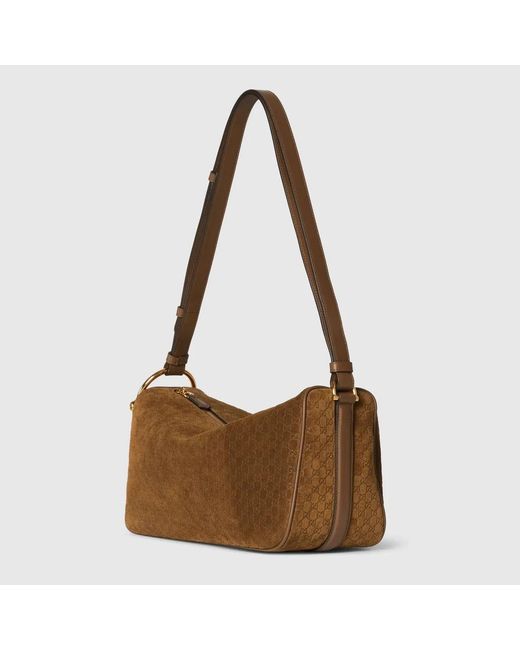 Gucci Brown Caramel Suede Medium Half Horsebit Shoulder Bag