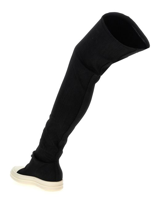 Rick Owens Black 'High Sock Sneaks' Denim Boots