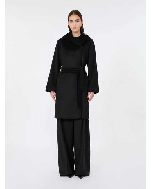 Max Mara Black Newmang Wool Drap Dressing Gown Coat
