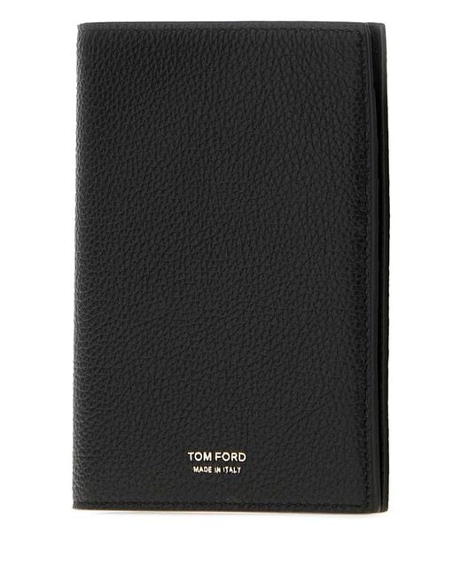 Tom Ford Black Soft Grain Leather T Line Passport Holder W/ Card for men