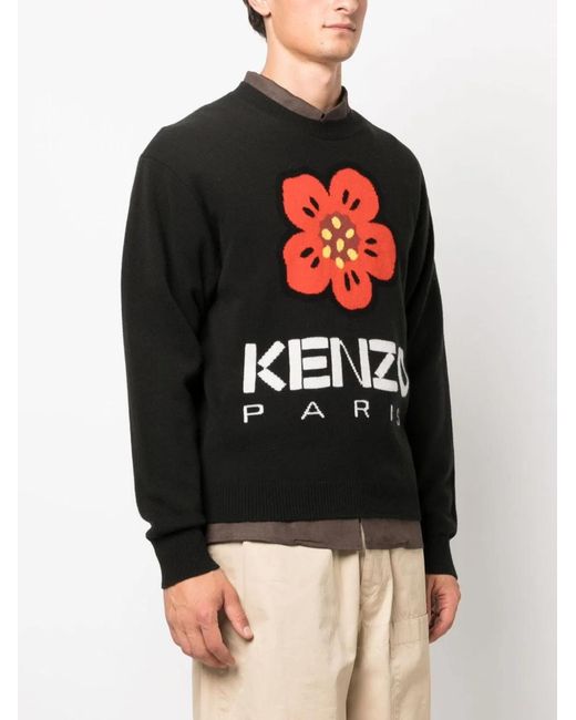KENZO Black Jersey With Embroidery Boke Flower for men