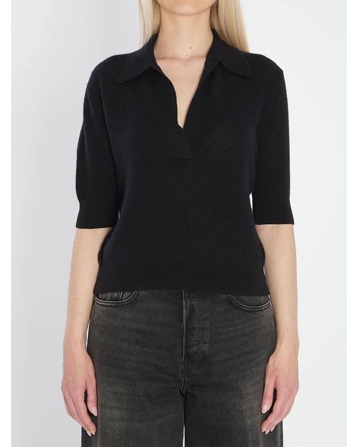 Khaite Black Shrunken Cashmere Polo Shirt