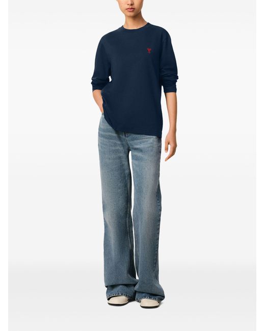 AMI Blue Cotton Long Sleeve T-Shirt for men