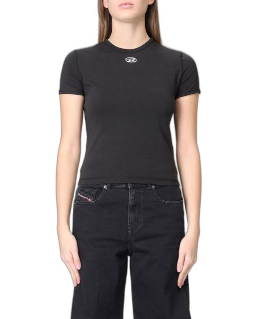 DIESEL Black Slim T-Shirt With Metallic Oval D