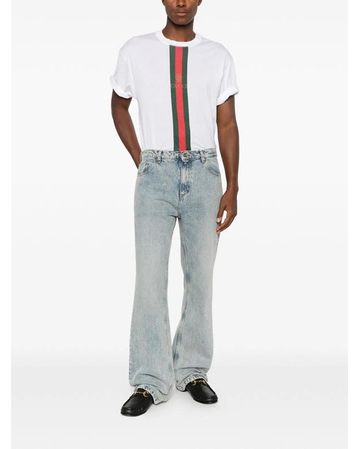 Gucci White Printed Cotton T-Shirt for men