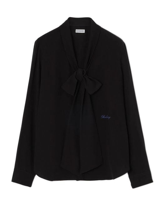 Burberry Black Silk Crepe De Chine Scarf Blouse