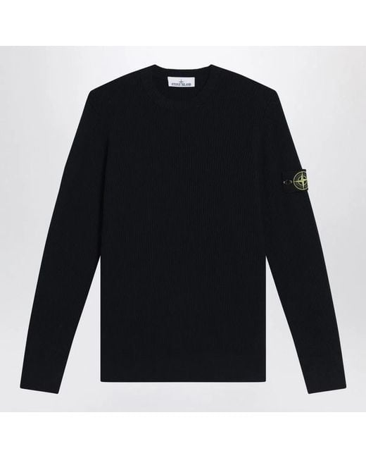 Stone Island Black Ribbed Crewneck Sweater for men