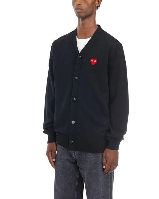COMME DES GARÇONS PLAY Blue V-Neck Logo Cardigan for men