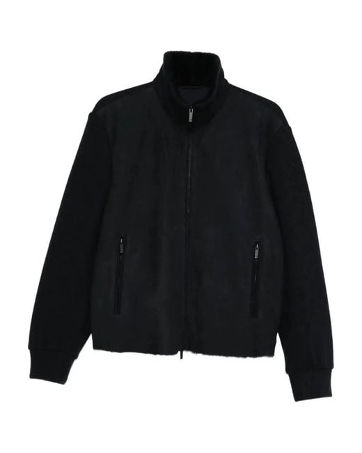 Giorgio Armani Black High-Neck Bluson Jacket With Shearling Details for men