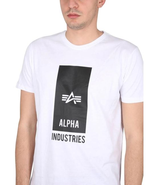 Alpha Industries White Logo Print T Shirt for men