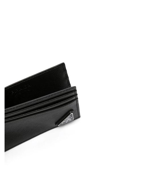 Prada Black Leather Credit Card Cases for men