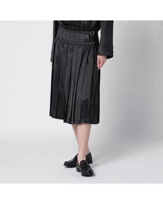 DURAZZI MILANO Black Dark Glossy Viscose Pleated Skirt