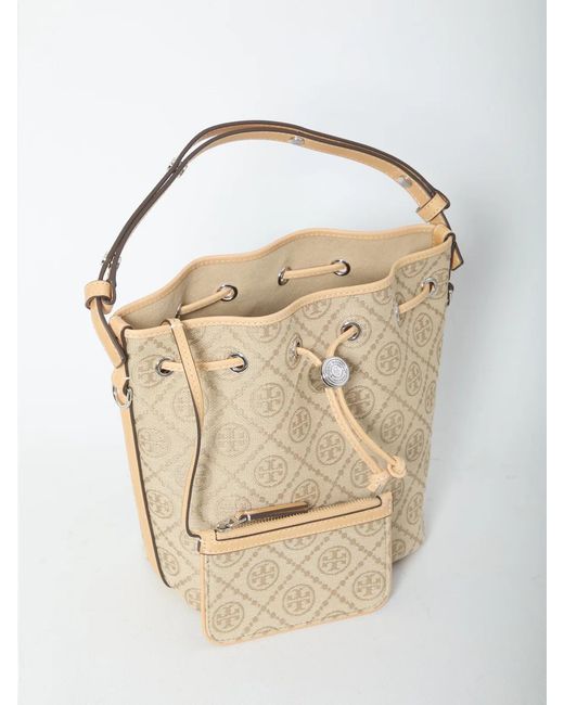 Tory Burch Natural T Monogram Bucket Bag