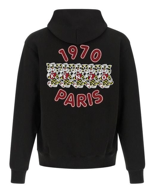 KENZO Black 'Wild Tiger Embroidered' Hoodie for men