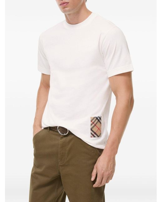 Burberry White Check Cotton T Shirt for men