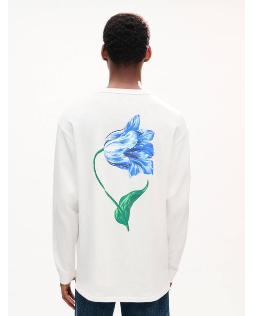 KENZO White Tulip Long-Sleeved Cotton T-Shirt for men