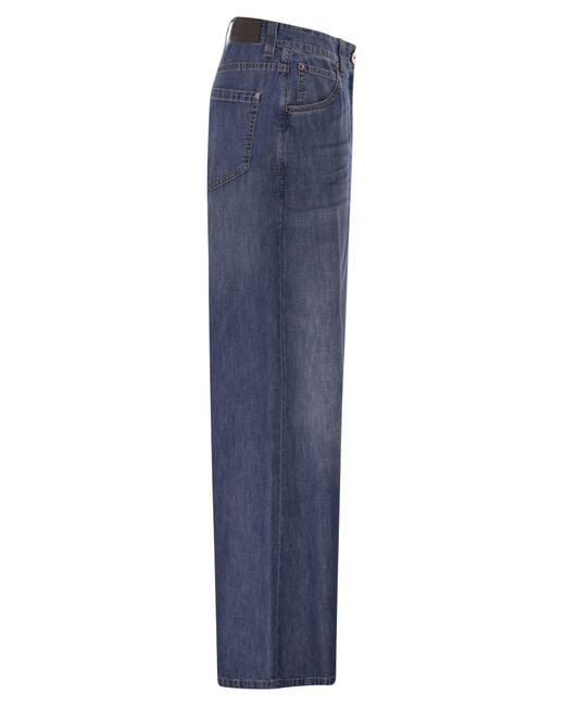 Brunello Cucinelli Blue Wide-Leg Cotton Jeans