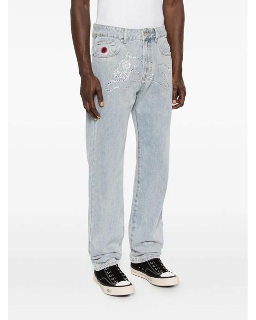 BBCICECREAM Gray Crystal Running Dog Denim Jeans for men