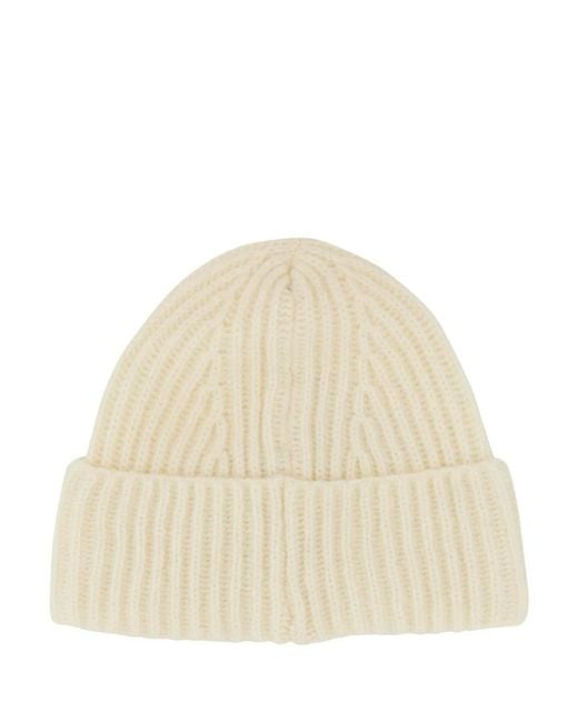 Baracuta Natural Beanie Hat With Logo Patch for men