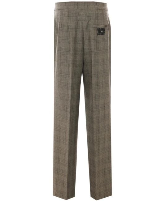 Pinko Gray Straight-Leg Tailored Pants With Classic Plaid Design
