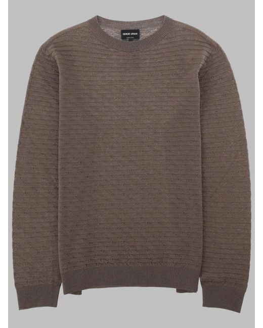 Giorgio Armani Brown Textured Crew Neck Sweater for men
