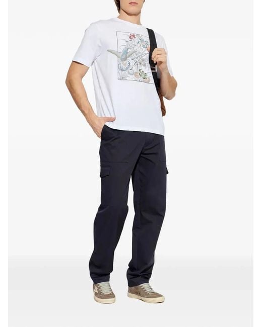 Etro White Floral-Print Cotton T-Shirt for men