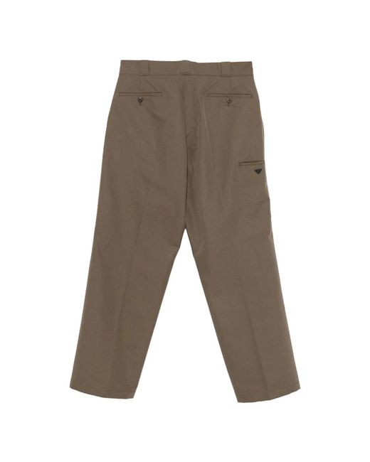 Prada Gray Logo-Plaque Straight-Leg Trousers for men