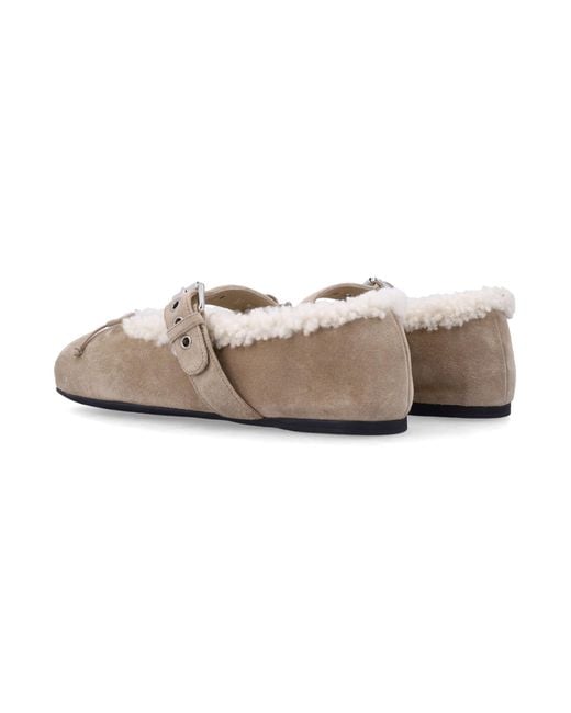 Miu Miu White Suede Shearling Ballerinas