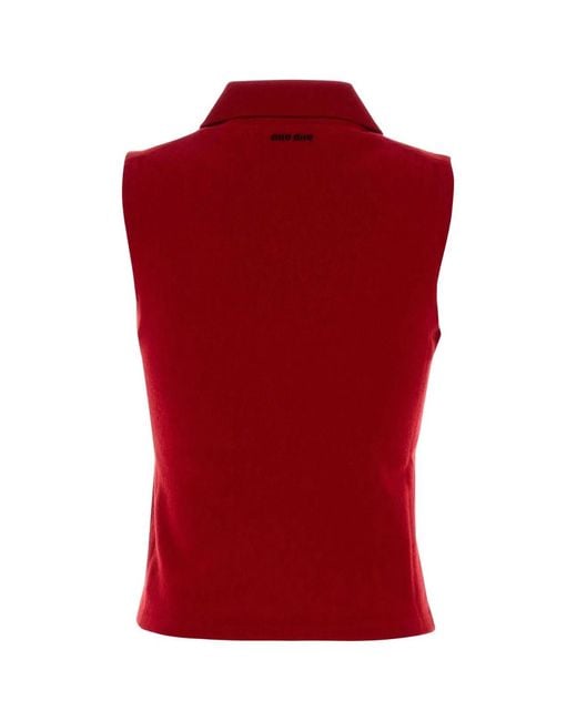 Miu Miu Red Reed Cashmere Polo Shirt