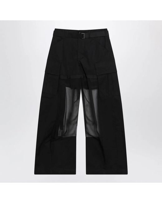 Sacai Black Cargo Trousers With Semisheer Insert