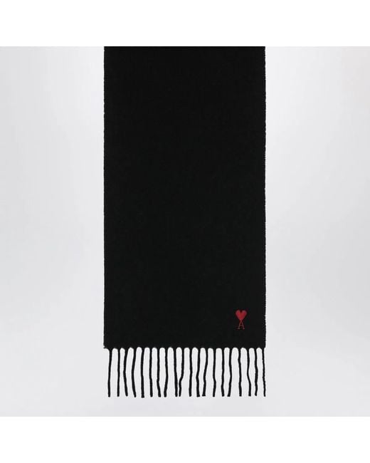 AMI Black Ami De Coeur Wool Scarf for men
