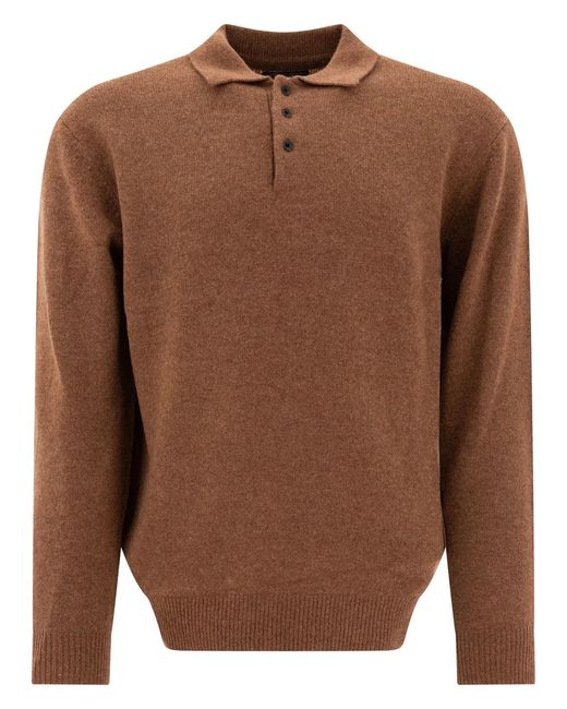 Beams Plus Brown Wool Polo Shirt for men