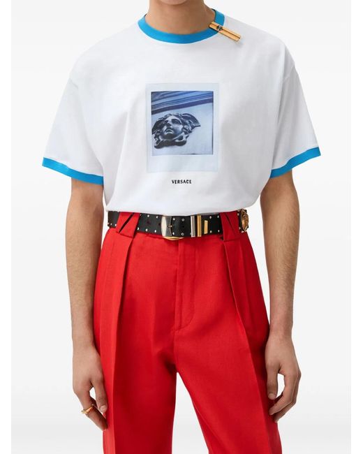 Versace Blue Regular-Fit Cotton Jersey T-Shirt With Print for men