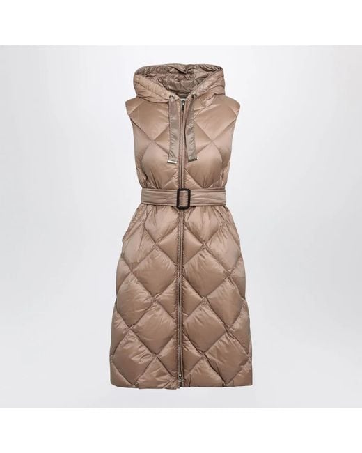 Max Mara Brown Camel Belted Sleeveless Down Jacket