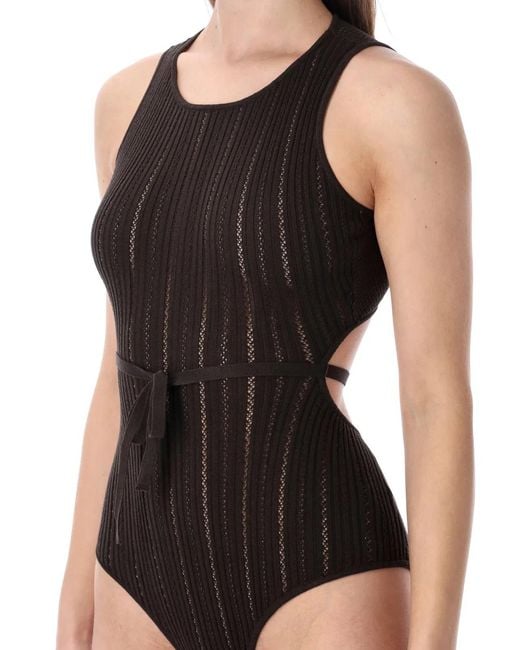 Sessun Black Sessùn Andrade Cotton Knit Openwork Bodysuit