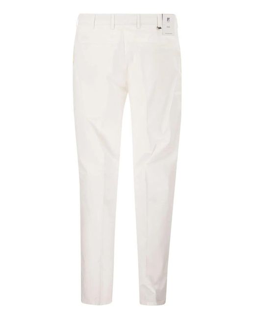 PT Torino White Stretch Cotton Tailored Trousers for men