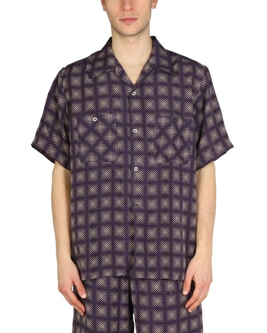 Needles Purple Check Print Shirt With Bowling Collar for men