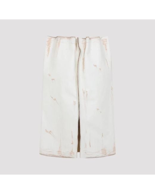 Prada White Sand Leather Skirt