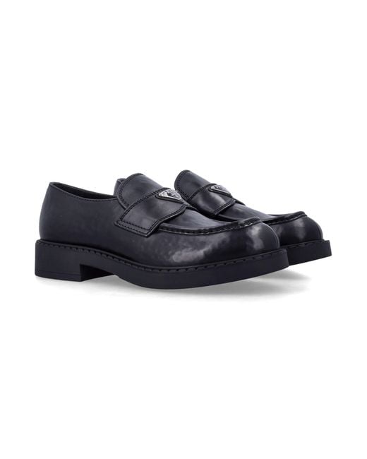 Prada Blue Aged Leather Loafers for men