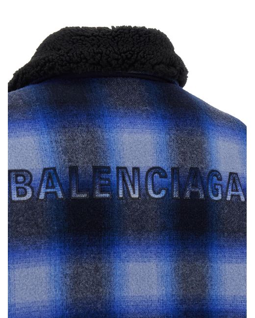 Balenciaga Blue Flannel Bomber Jacket for men